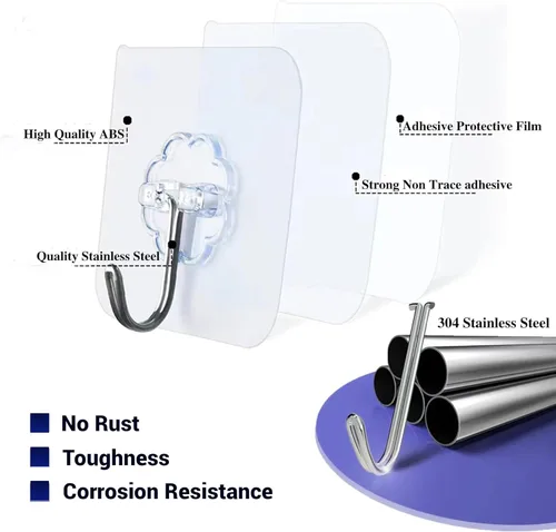 Miniatura 7 de Ganchos adhesivos para colgar, ganchos de pared resistentes, ganchos transparentes autoadhesivos, ganchos impermeables para toallas y abrigos