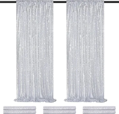 Miniatura 19 de Telón de fondo de lentejuelas moradas 2 paneles 2FTx8FT con purpurina telón de fondo cortinas para fiesta de Halloween fondo de fotos para bodas