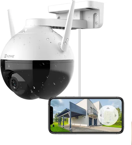 EZVIZ Cámara de seguridad 360° para exteriores, cámara WiFi para seguridad del hogar, cámara de vigilancia, sin suscripción con detección de
