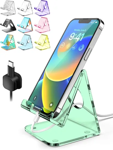 Soporte acrílico para teléfono celular, soporte transparente para escritorio de oficina, tocador, encimera de cocina, mesita de noche, compatible