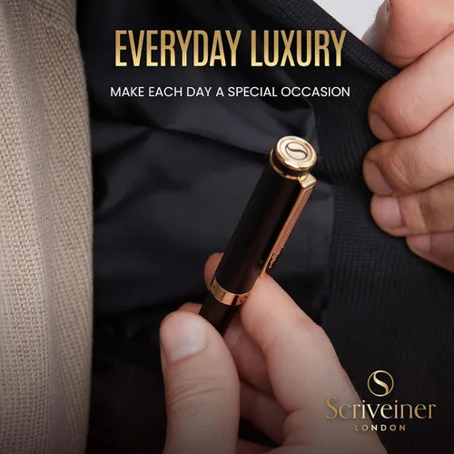 Miniatura 8 de Scriveiner Bolígrafo de Bola Negro EDC de Lujo, Impresionante Bolígrafo de Bola de Bolsillo con Acabado de Oro Real, Gran Regalo para Hombres