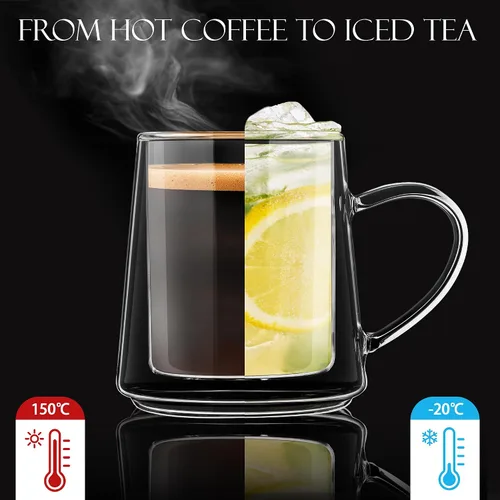 Miniatura 3 de Joeyan Juego de 2 tazas de café de vidrio de doble pared de 10.8 onzas, tazas de café de vidrio transparente aisladas con asa, tazas térmicas de dos