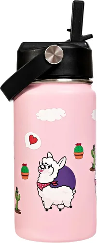 Miniatura 7 de Botella de agua de acero inoxidable aislada al vacío (Llama Kids Blue, 12 oz)