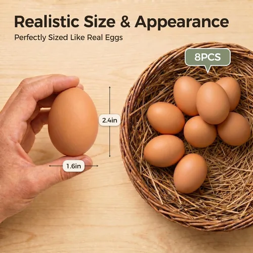 Miniatura 2 de LovesTown Huevos de madera para manualidades, 8 huevos falsos, caja de anidación de pollo, ayuda a poner gallinas y aves de corral para entrenamiento