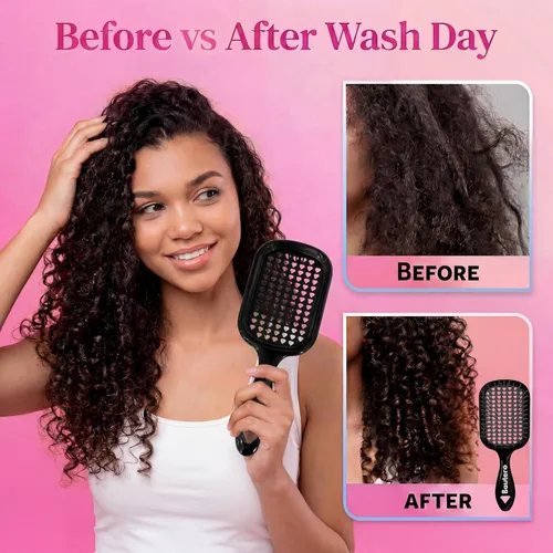 Miniatura 5 de Bautero Cepillo desenredante para cabello grueso y rizado, desenredante sin dolor para cabello natural enrollado 4C, reduce la rotura y el Juni