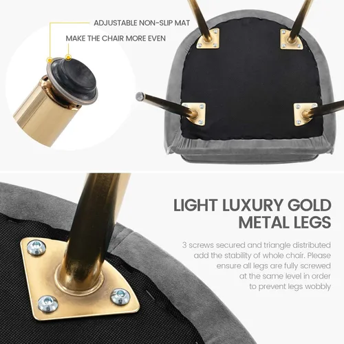 Miniatura 4 de Gold Thumb Juego de 2 sillas de comedor de terciopelo con respaldo medio, sillón moderno de ocio con patas chapadas en oro, silla tapizada para sala