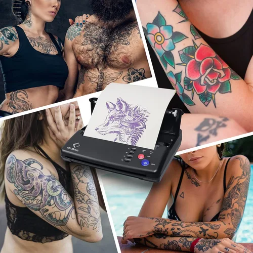 Miniatura 4 de LifeBasis Impresora de plantillas de transferencia de tatuajes, copiadora térmica de tatuajes con 30 piezas de papel de transferencia de plantillas
