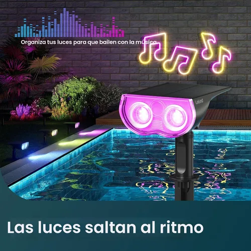 Miniatura 4 de Linkind Focos solares inteligentes para exteriores SL5C, luces solares para exteriores, luz blanca fría/cálida y cambio de color, APP/control de voz