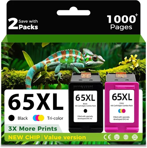 Skyink 65XL Cartucho de tinta de reemplazo para HP Ink 65 XL (Paquete combo negro y color) para impresoras HP65 5055 5000 5052 5010 5070 5014 3755