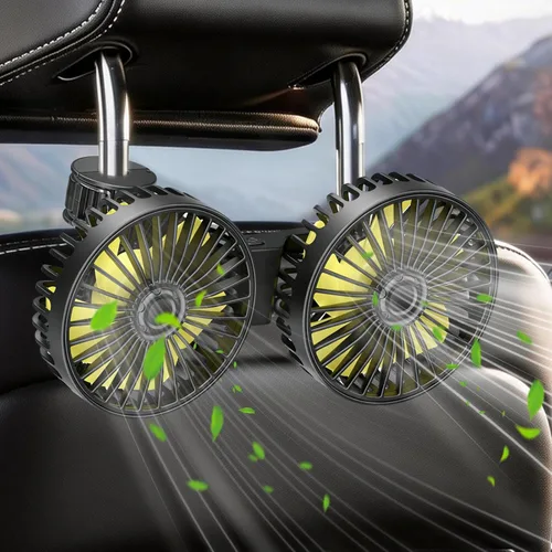 Qidoe Ventilador de coche para asiento trasero, ventiladores portátiles alimentados por USB para automóvil con rotación de 360° con 3 velocidades,