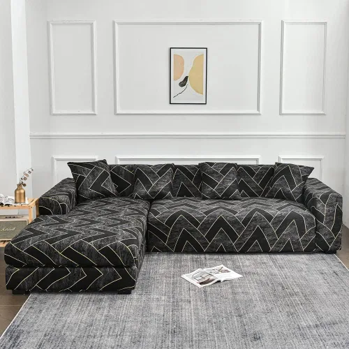 Miniatura 25 de ele ELEOPTION 2 piezas de fundas negras para sofá seccional en forma de L, fundas para chaise de sofá de almohada, funda elástica para sala
