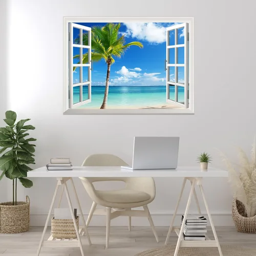 Miniatura 3 de Wall26 - Adhesivo para pared / Mural para pared, extraíble, diseño de río en un pueblo tranquilo, decoración para pared, vista creativa de ventana