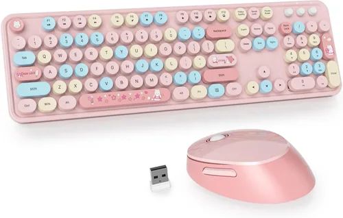 Miniatura 9 de Teclado y mouse azules, bonito combo de teclado y mouse inalámbricos, teclado de máquina de escribir de tamaño completo con teclado numérico, azul