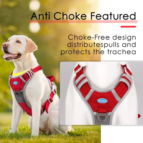 Miniatura 6 de ThinkPet Arnés deportivo transpirable, antitirones para perro, con asa, arnés reflectante y ajustable para perros medianos o grandes, clip trasero