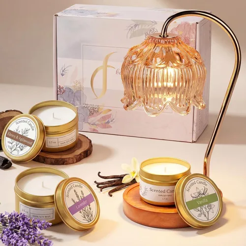 Miniatura 25 de Funistree Paquete de 2 lámparas calentadoras de velas de flores, lámpara de vela con temporizador, regalos de cumpleaños de Navidad para mujeres