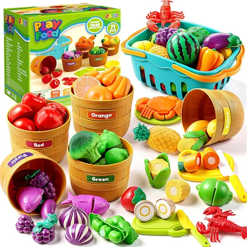 JOYIN Juguetes de aprendizaje, juego de alimentos para niños pequeños, cortar alimentos para actividades preescolares, accesorios de cocina de