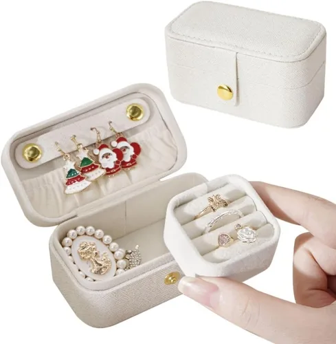 Joyero de viaje de piel sintética, mini organizador de joyería, tamaño de viaje, artículos esenciales de viaje para lápiz labial, anillo, colgante,