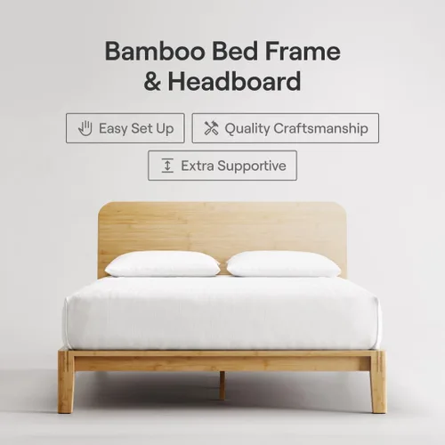 Miniatura 2 de Nectar Base de cama y cabecera de plataforma de bambú, natural, tamaño King, patas de soporte central flotantes, altura de 12 pulgadas, fácil