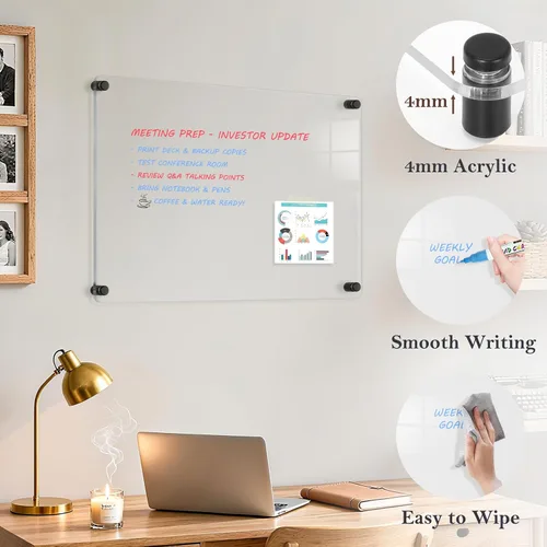 Miniatura 3 de Pizarra Acrílica de Borrado en Seco para Pared, 24" x 16" Pulgadas Tablero de Notas Acrílico Negro No Magnético para Pared, Planificador Familiar
