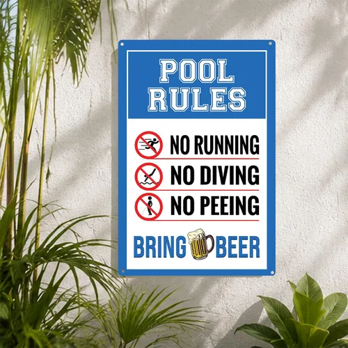 Miniatura 5 de JP's Parcels Letreros de hojalata para decoración de piscina, letrero de metal de 12 x 8 pulgadas, reglas de piscina, no correr, buceo o orina, trae