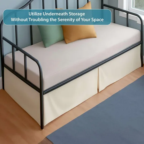 Miniatura 6 de Ready To Rest Falda para cama nido individual de 12 pulgadas de caída, faldas de cama estilo plisado para camas nido, esquinas divididas con Blanco