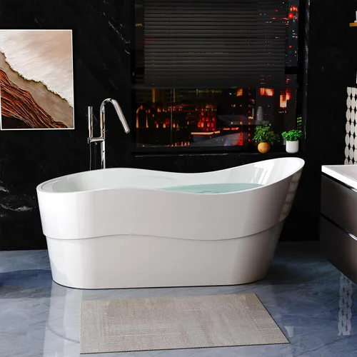 Miniatura 10 de Empava Tina de baño, tina de remojo de 1.70 m, tina acrílica independiente con desagüe central y desbordamiento, tina de baño de diseño