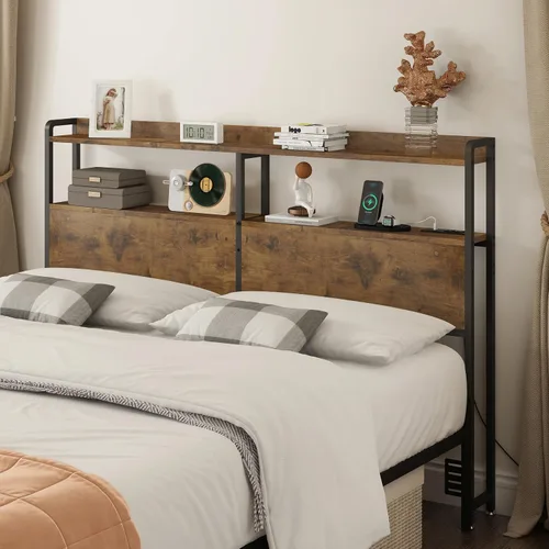 METYERRY Cabecera para base de cama tamaño Queen con almacenamiento, altura ajustable, cabeceros con tomacorrientes, puertos USB, tipo C, luz LED,