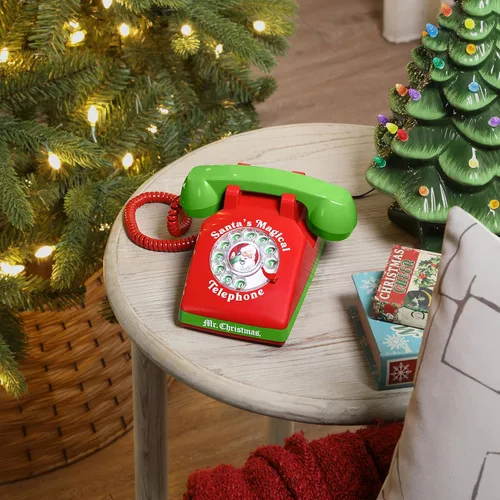 Miniatura 6 de Mr. Christmas Teléfono mágico de Santa - Teléfono de Santa para niños, llamadas interactivas de Navidad, conversaciones reales, vintage seguro