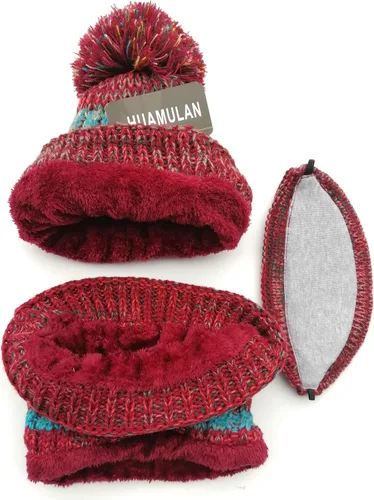 Miniatura 7 de Conjunto de 3 piezas para mujer, gorro de esquí, nieve, cuello, bufanda, máscara facial, pasamontañas, gorro de forro polar de punto de invierno