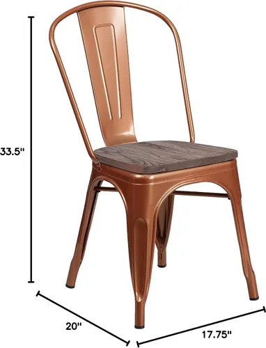 Miniatura 2 de EMMA + OLIVER Silla apilable de metal de cobre con asiento de madera