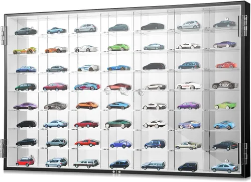 Suzile 1/64 vitrina de acrílico fundido a presión para pared de automóvil, modelo fundido a presión, ruedas transparentes, gabinete de
