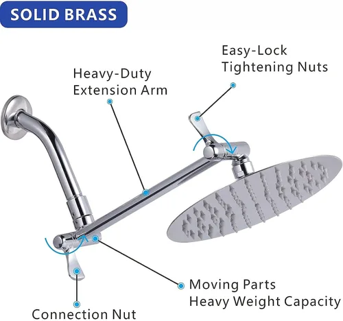 Miniatura 6 de Voolan Cabezal de ducha de lluvia de 8 pulgadas con brazo de extensión de 11 pulgadas, cabezal de ducha de lluvia hecho de acero inoxidable 304