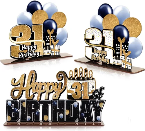 Miniatura 40 de LINGTEER Feliz 10º Cumpleaños Juego de Centros de Mesa de Acrílico Azul para Mesa - Brindemos por Diez Años Decoraciones de Regalo de Fiesta de 10º