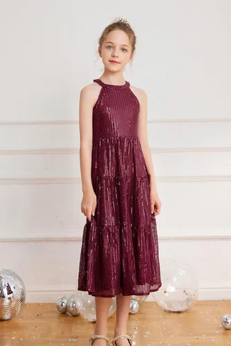 Miniatura 8 de GRACE KARIN Vestido de lentejuelas para niñas 2024, elegante, lindo, vestido largo de fiesta para niñas de 5 a 14 años