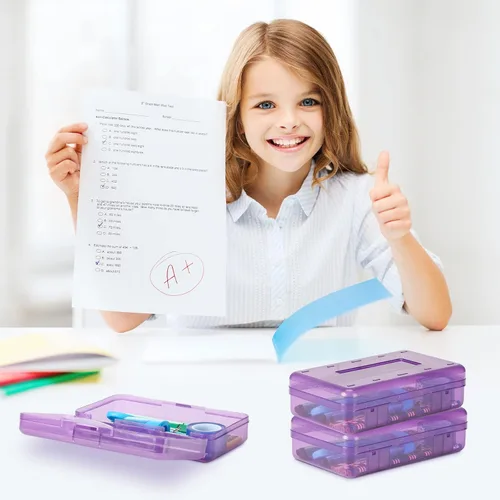 Miniatura 6 de Fainne Paquete de 24 Cajas de Lápices para la Escuela de Plástico Transparente Caja Grande de Crayones de Plástico a Granel Apilable Organizador