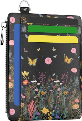 Miniatura 41 de Hancynir Cartera delgada para mujer con soporte para tarjetas de crédito RFID, pequeña mini funda para tarjetas con bolsillo frontal de PU, cartera