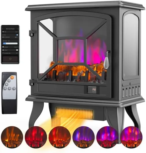 Miniatura 8 de ROVSUN Estufa Eléctrica de Chimenea de 20" H Calentador de Espacio, 1400W Portátil Independiente con Termostato, Troncos de Llama Realista