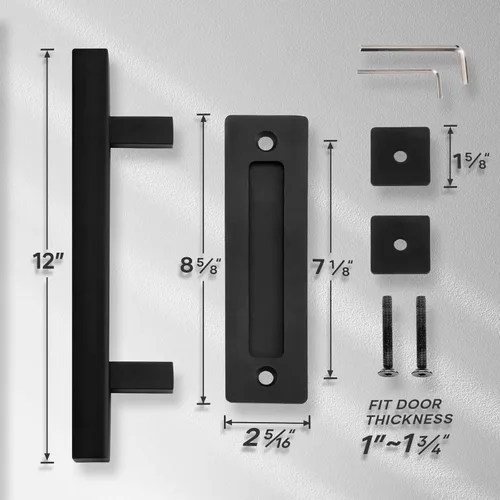 Miniatura 7 de EaseLife Paquete de 2 Manijas y Tiradores de Puerta Corrediza de Granero de 12", Herrajes Rústicos de Doble Cara, Resistentes Negro
