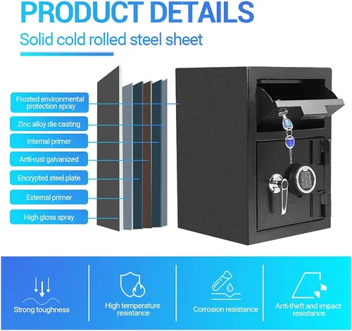 Miniatura 3 de Greenvelly Caja fuerte de depósito de 80 libras con ranura para caída, 2.6 Cub antirrobo con cerradura electrónica para el hogar, oficina, hotel