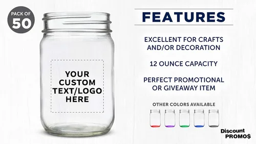 Miniatura 2 de DISCOUNT PROMOS Tarros de vidrio decorativos personalizados de 12 onzas, juego de 50 unidades, tarros de vidrio para avena durante la noche, dulces