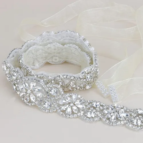 Miniatura 9 de CIEHER Cinturón de diamantes de imitación para mujer, cinturón de boda, cinturón de cristal para vestido de boda, cinturón con cinta
