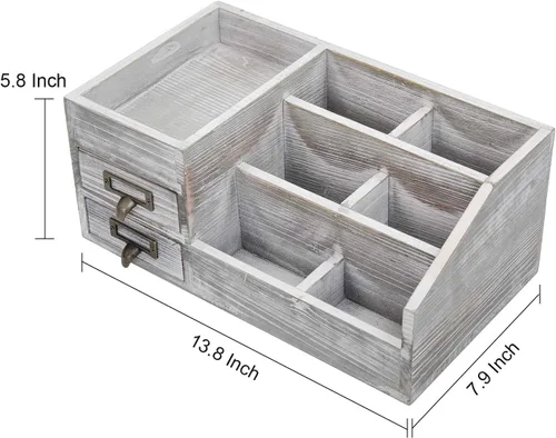 Miniatura 4 de Organizador de escritorio de oficina de madera rústica envejecida, estante de madera, organizador de mesa para el hogar, almacenamiento con Gris