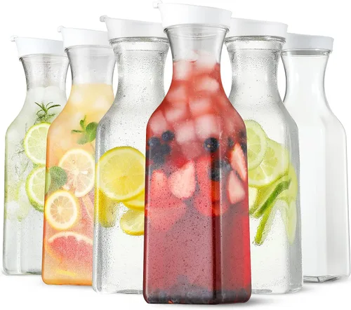 Miniatura 10 de NETANY Jarra de agua de plástico de 50 onzas con tapa abatible, juego de 2 recipientes de jugo de base cuadrada, jarra de plástico transparente