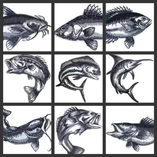 Miniatura 2 de Nature's Bounty Hermoso boceto de pescado personalizado [pez bajo manchado] Parche bordado para planchar y coser [5 x 4.27 pulgadas] Fabricado