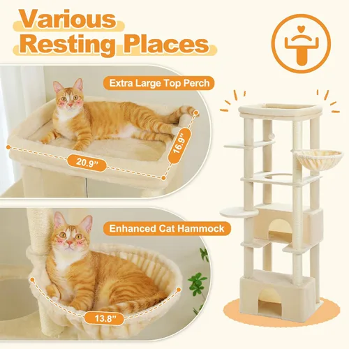 Miniatura 2 de PEQULTI Árbol para gatos grandes de 68 pulgadas para gatos grandes, torre alta para gatos grandes de interior con percha superior extragrande