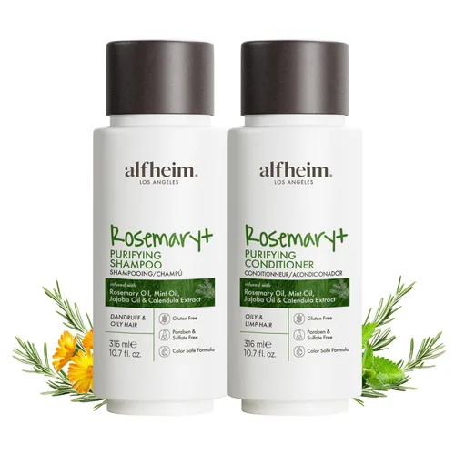 ALFHEIM Rosemary+ - Juego de champú y acondicionador purificante tamaño de viaje, cuidado equilibrante para cabello graso y fino con aceites de