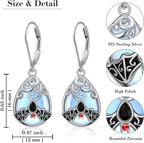 Miniatura 66 de Aretes colgantes de filigrana de plata de ley 925, margarita, loto, flor de rosa, piedra lunar, lágrima para mujer, nudo celta infinito, margarita
