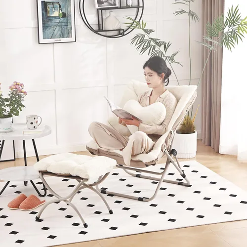 Miniatura 8 de Silla Platillo con Otomán, Cómoda Silla Plegable de Gran Tamaño, Silla de Lectura de Piel Sintética para Adultos, Silla Perezosa Plegable de Acento