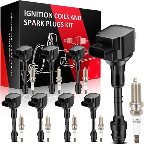 SCITOO 8 bobinas de encendido con 8 bujías de iridio para Nissan 2004 2005 2006 QX56 Titan 2005 2006 Armada 5.6L UF-510 C1483 224487S015