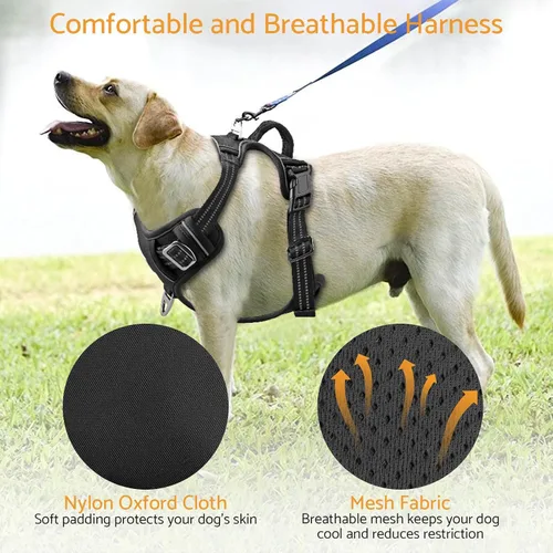 Miniatura 6 de Arnés ajustable sin tirones para perros grandes, 2 clips para correa, reflectante, sin estrangulamiento, chaleco acolchado suave con malla